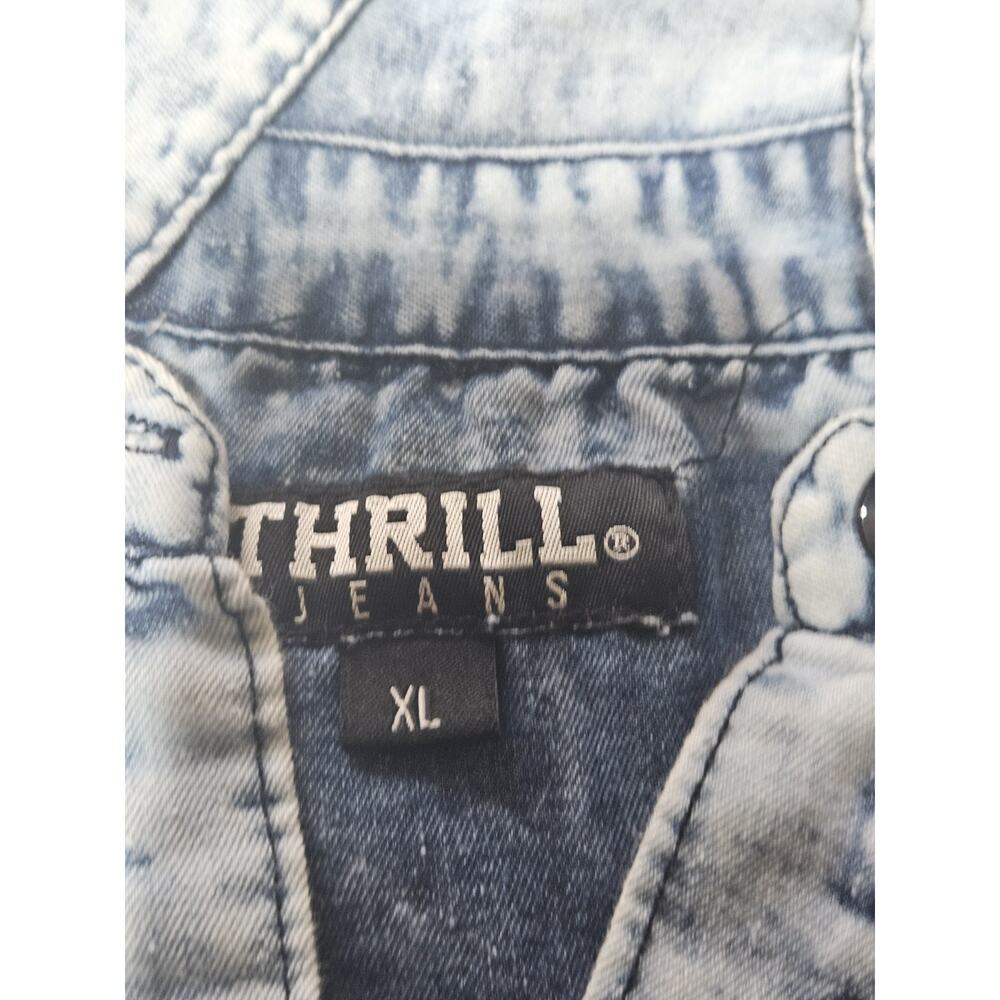 Thrill Jeans Shirt Womens Extra Large Buttoned Destroyed Distressed Denim Shirt - Picture 5 of 8
